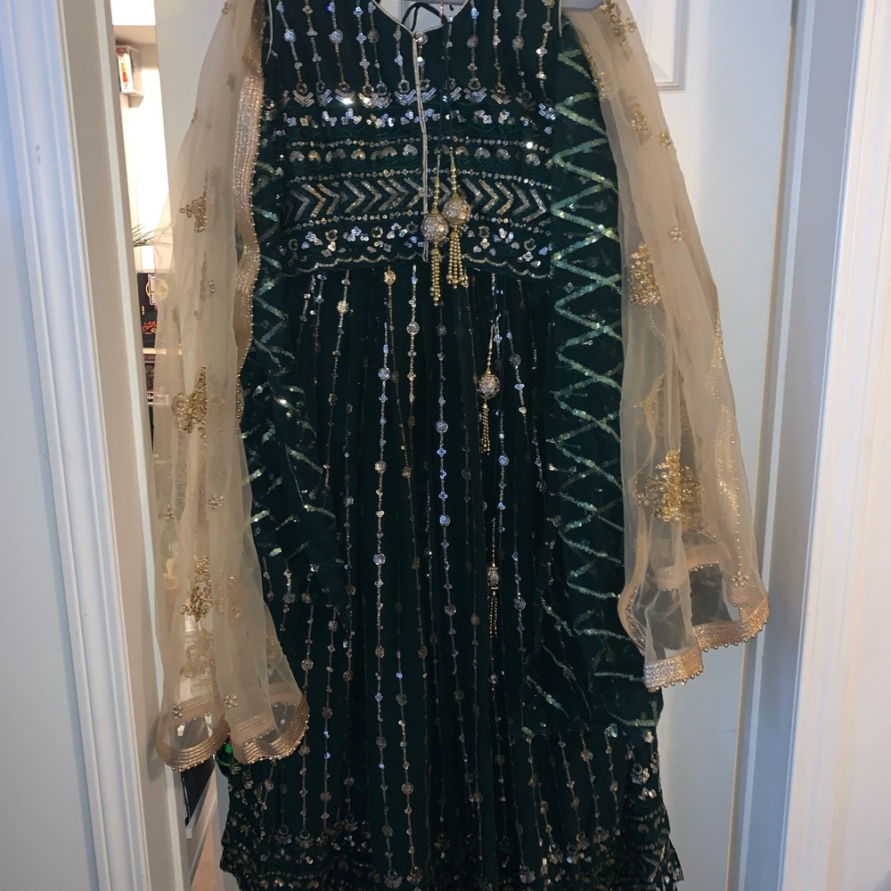 Elegant Green and Gold Embellished Dress